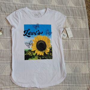 Levi's Kids White Sunflower Butterfly Graphic T-Shirt Size L 12-13 Years‎